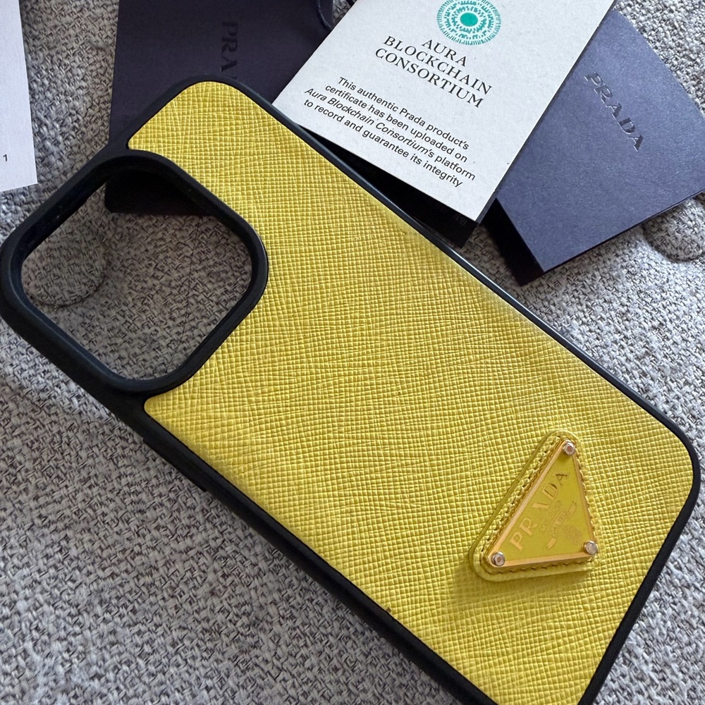 Genuine Prada Saffiano Leather Vibrant Yellow Phone Case